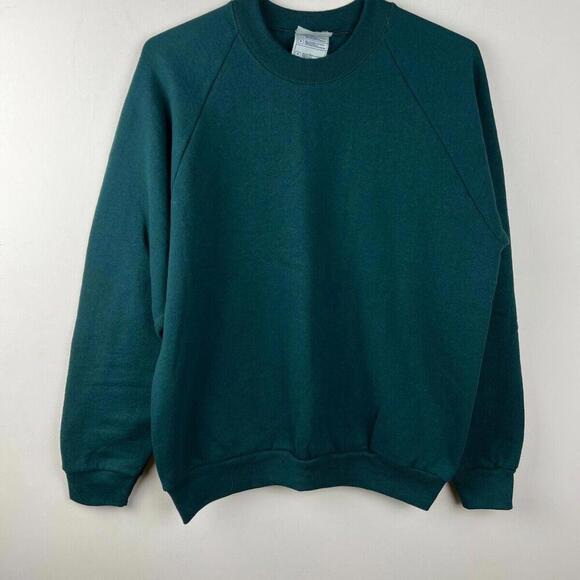 Vintage Blank Crewneck Sweatshirt Mens M Green Raglan Fruit Of The Loom 90s USA - Picture 1 of 4